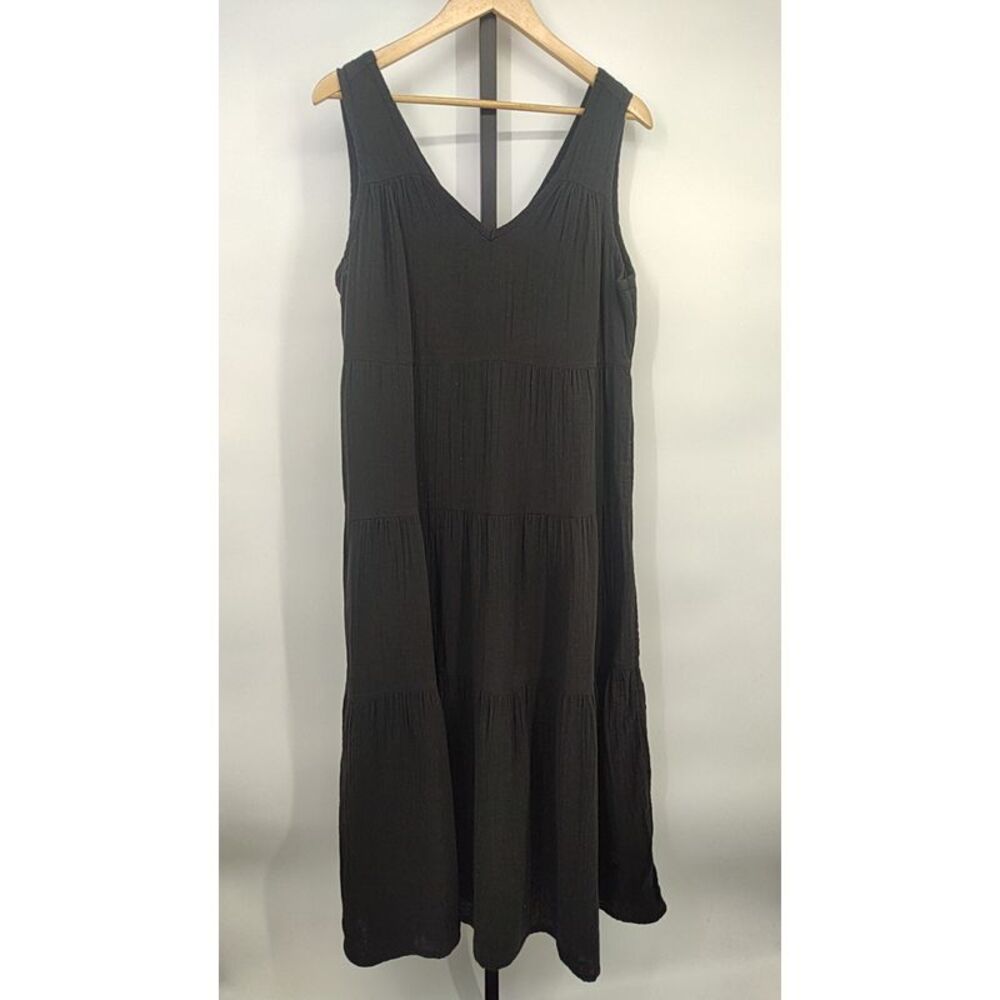 Quince Women 100% Organic Cotton Gauze Tiered Maxi Dress Black S - Picture 3 of 3